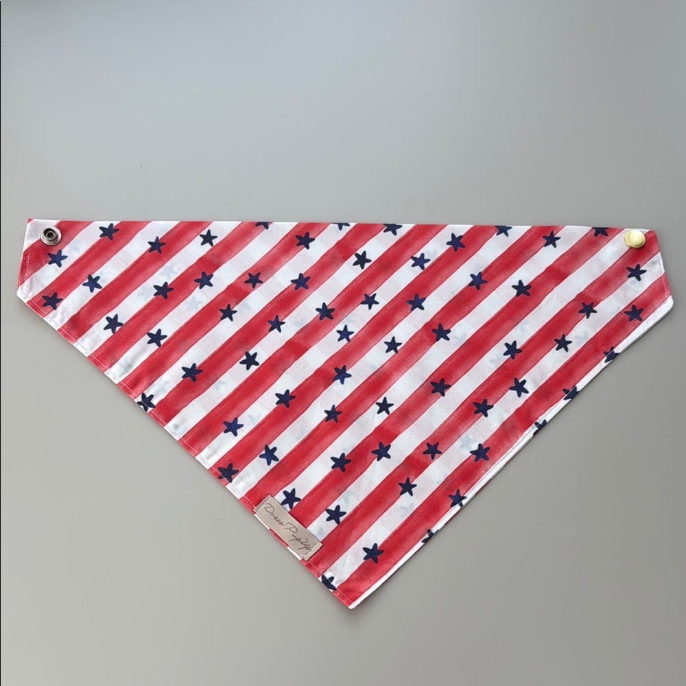 Red and White Striped Dog Bandana with Blue Stars - Picture 3 of 8